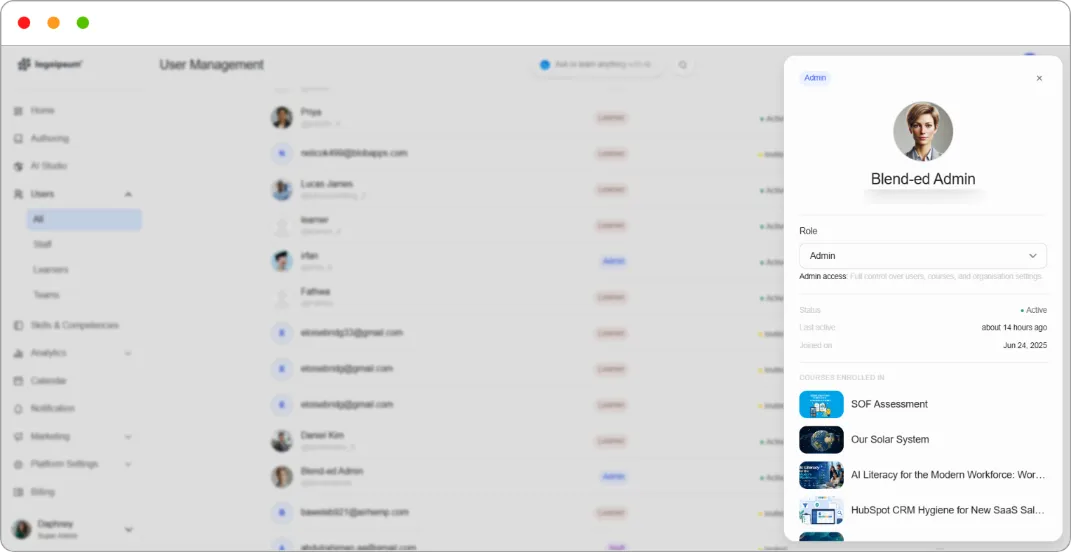User details panel