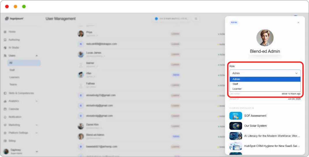 Role dropdown open