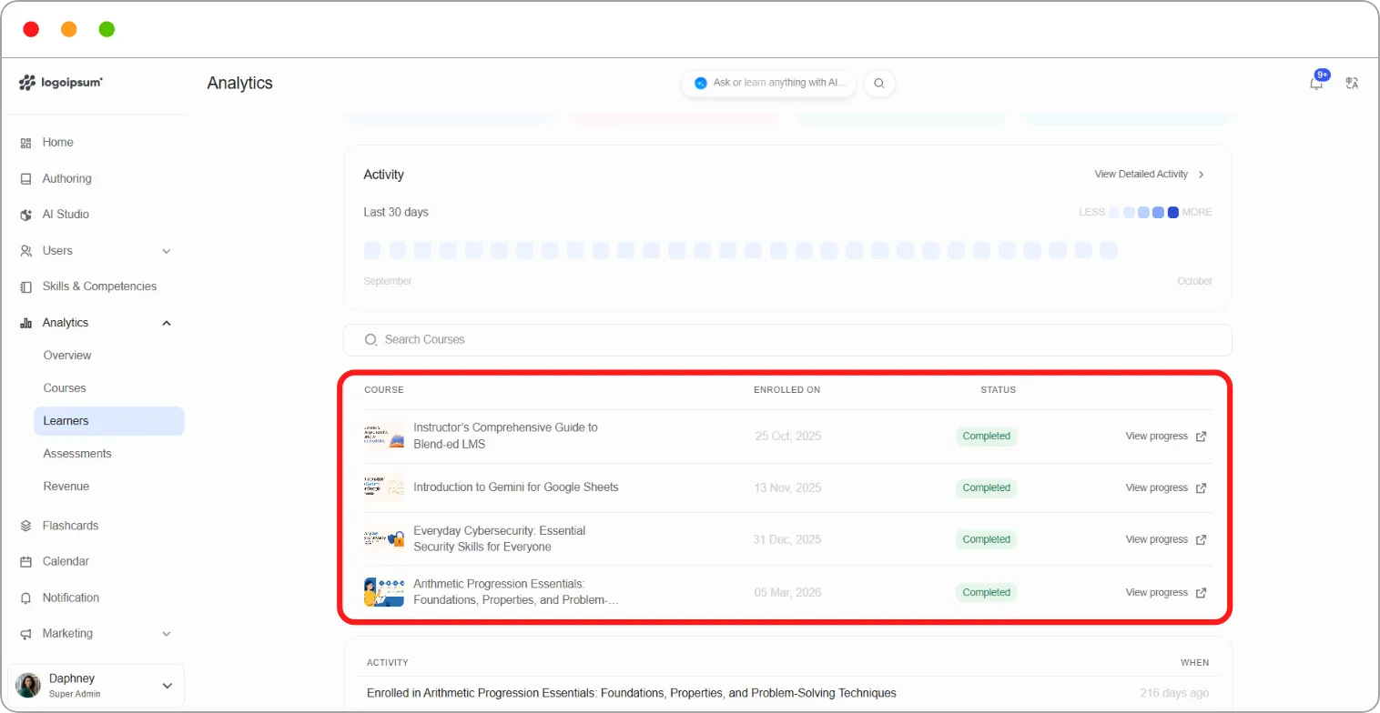 How to view a learner's report screenshot 19