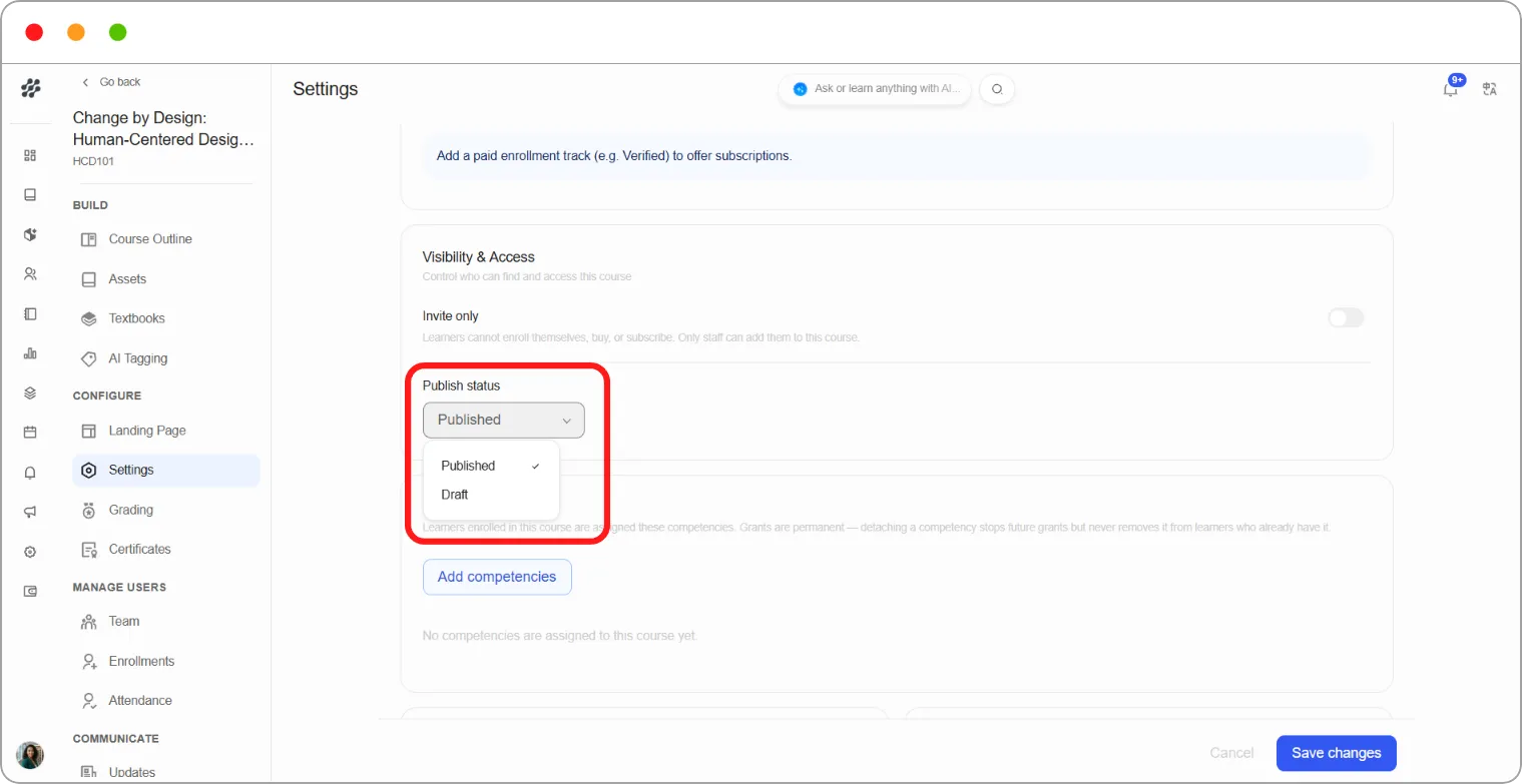 How to unpublish a course screenshot 27