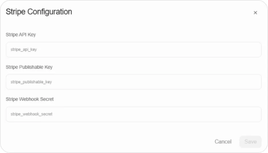Stripe Configuration dialog