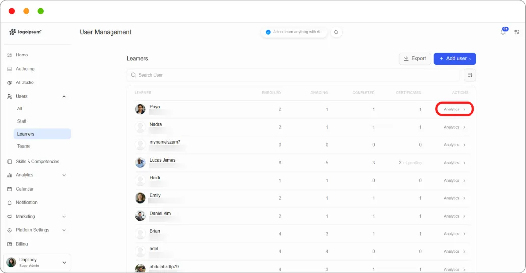 How to view a learner's progress and analytics screenshot 37