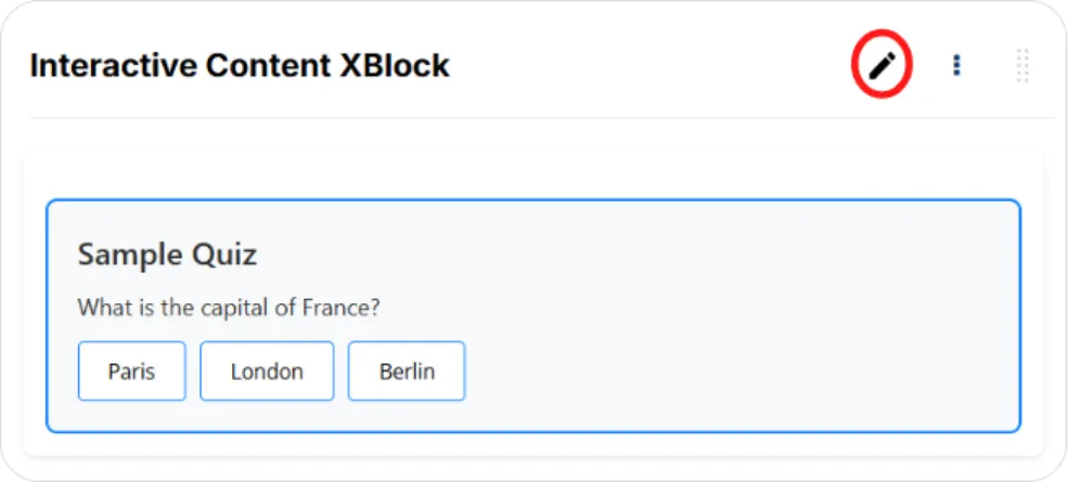 Interactive Content XBlock rendering a sample quiz