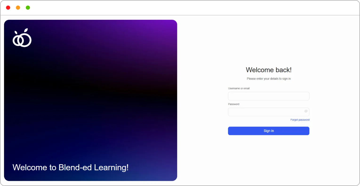 The Welcome back! sign-in page