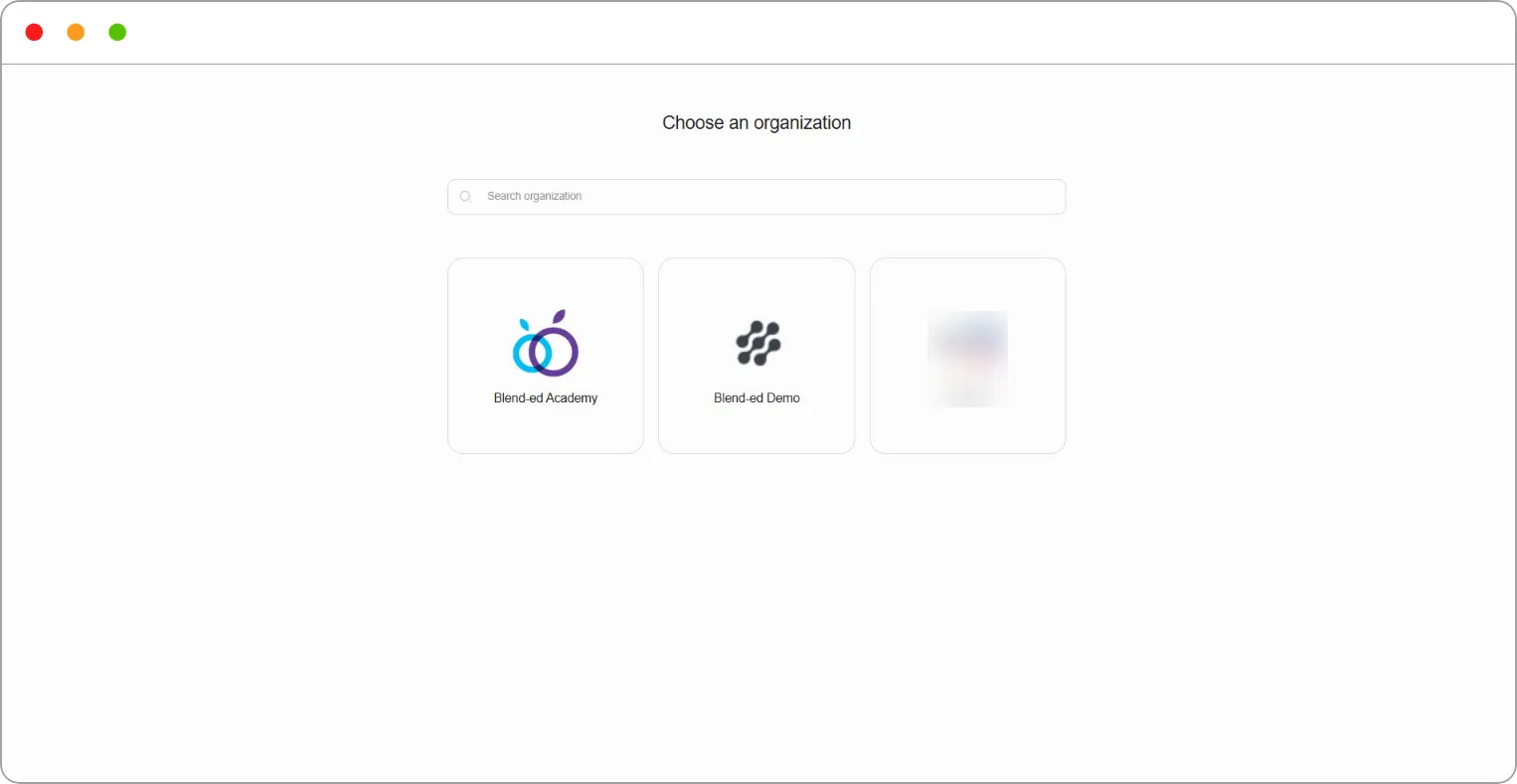 Choose an organization page