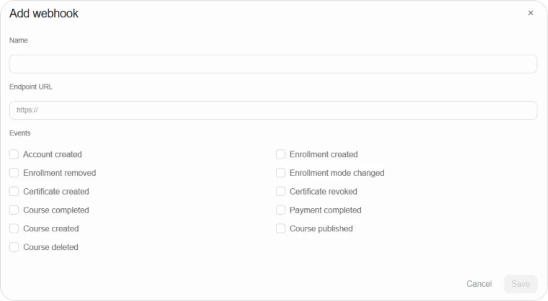Add webhook dialog