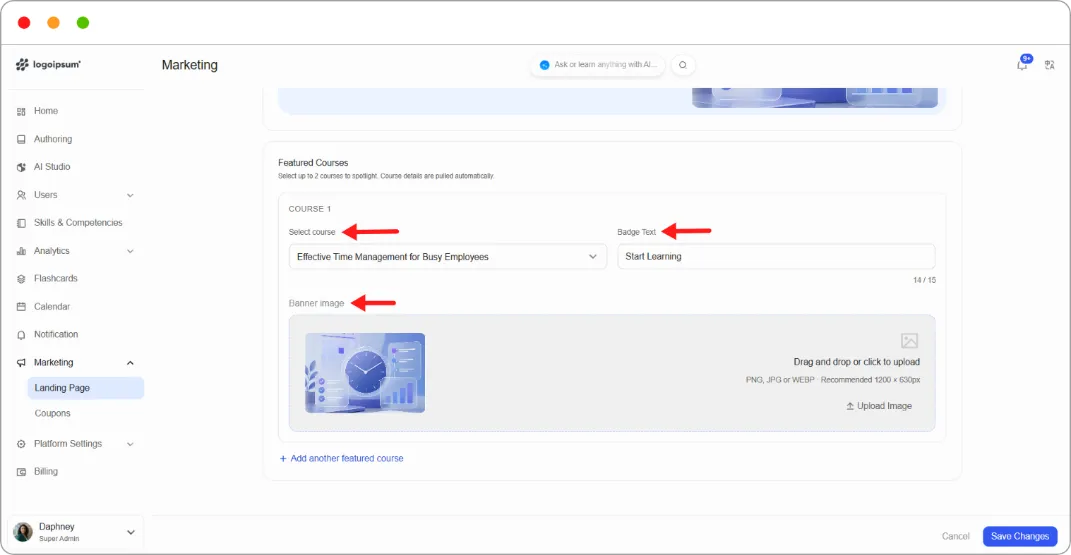 Featured Courses configuration
