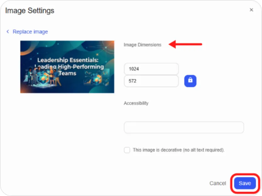 Add an image modal and Image Settings