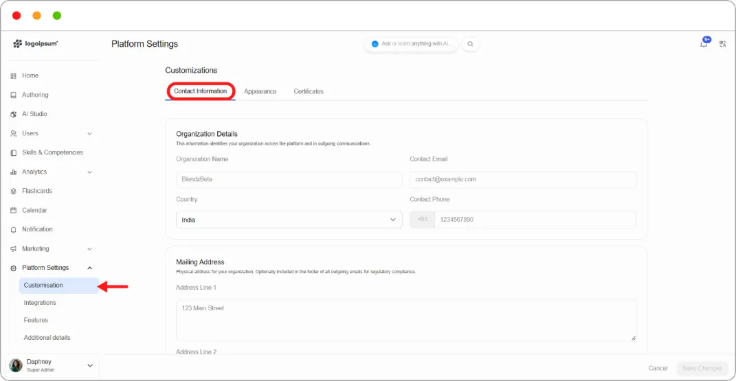 Contact Information tab