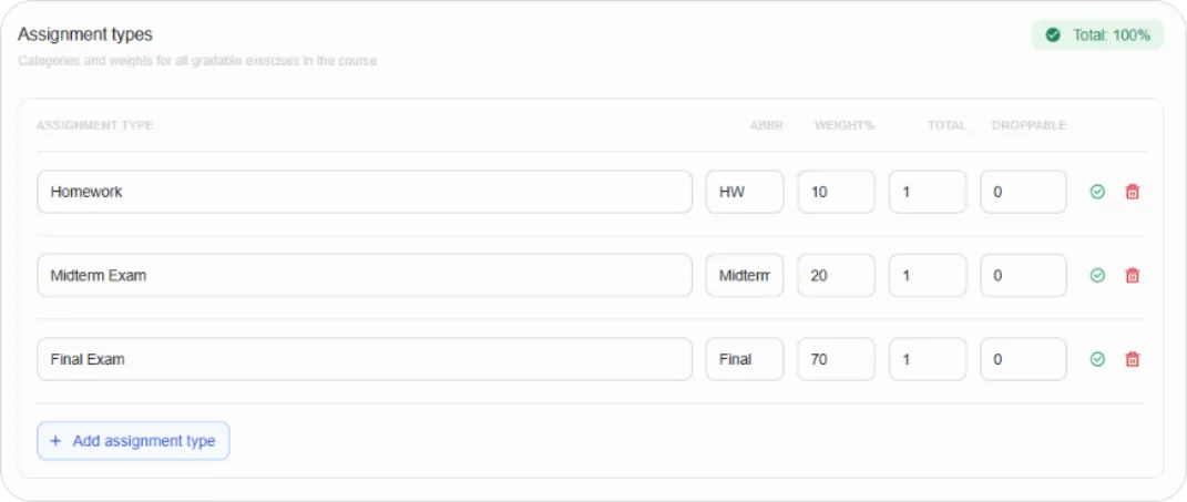 Assignment Type fields