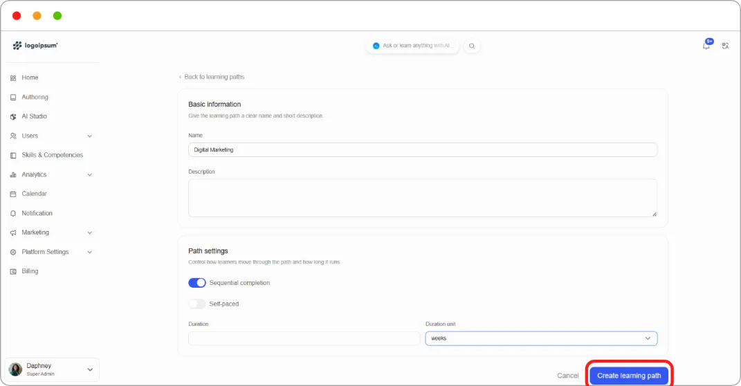 Create learning path form