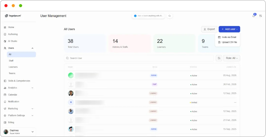 All Users list showing an Invited user