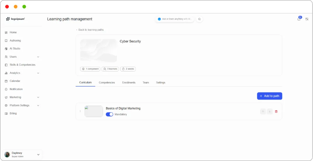Learning path management page