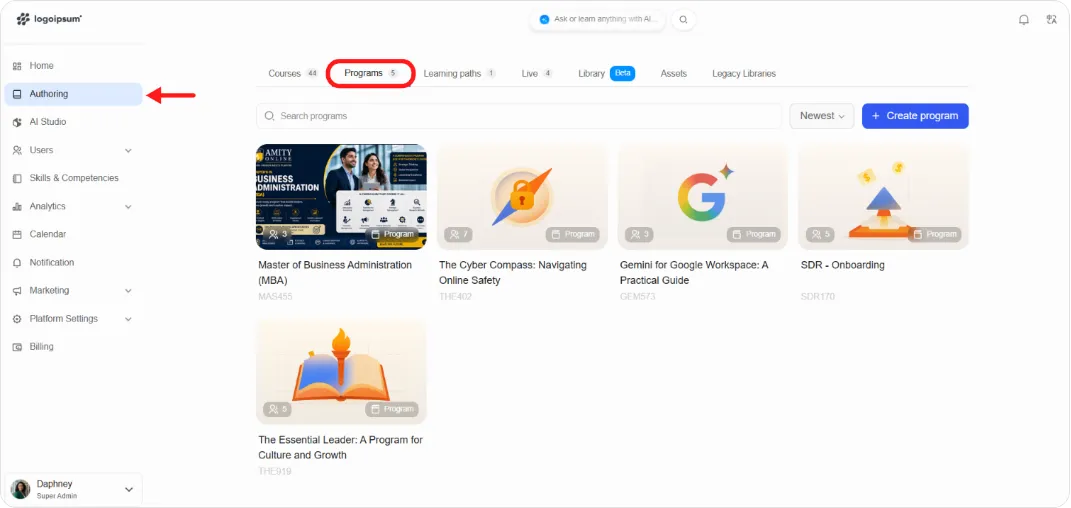 Programs tab