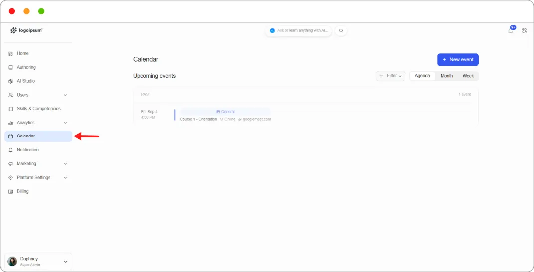 Calendar with the empty state
