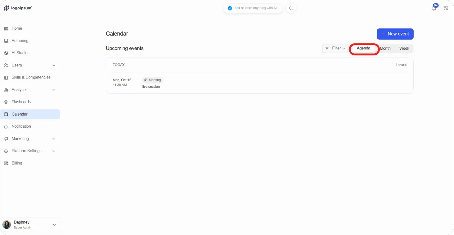 Agenda view