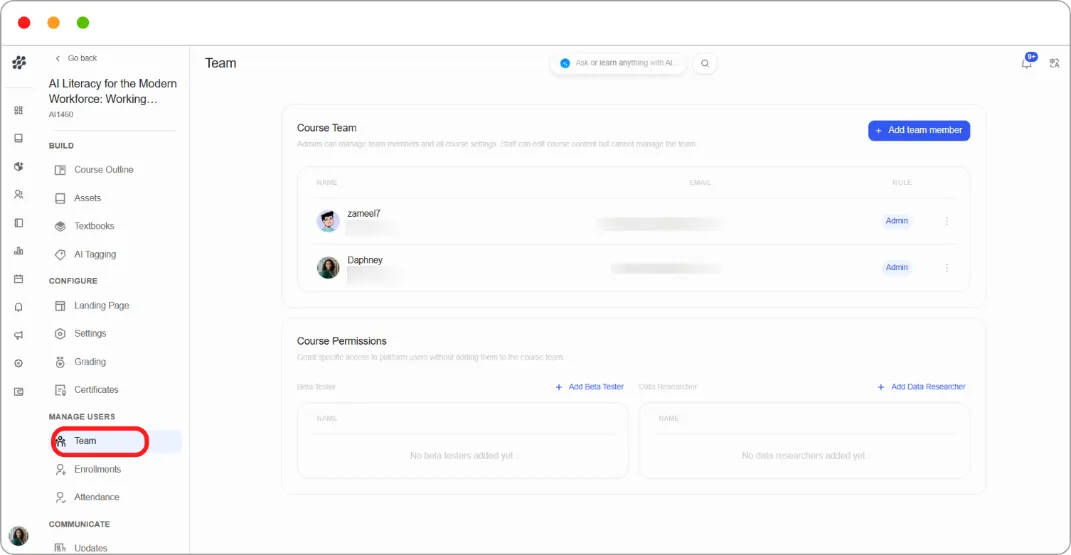 Team page
