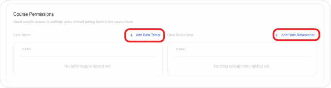 Select beta testers modal