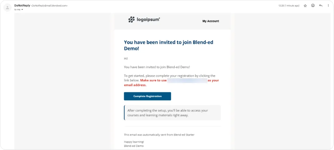 The invitation email