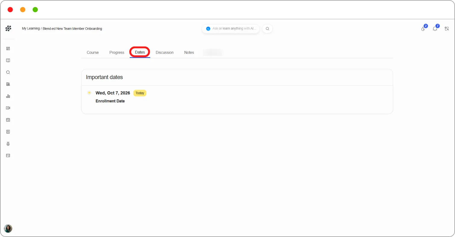 Dates tab showing Today and the Enrollment Date