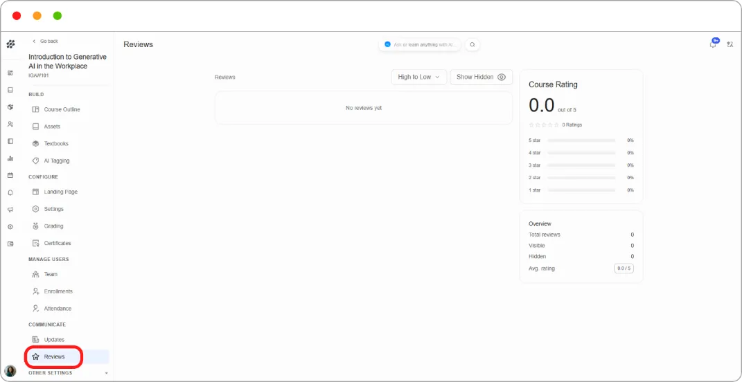 Reviews page