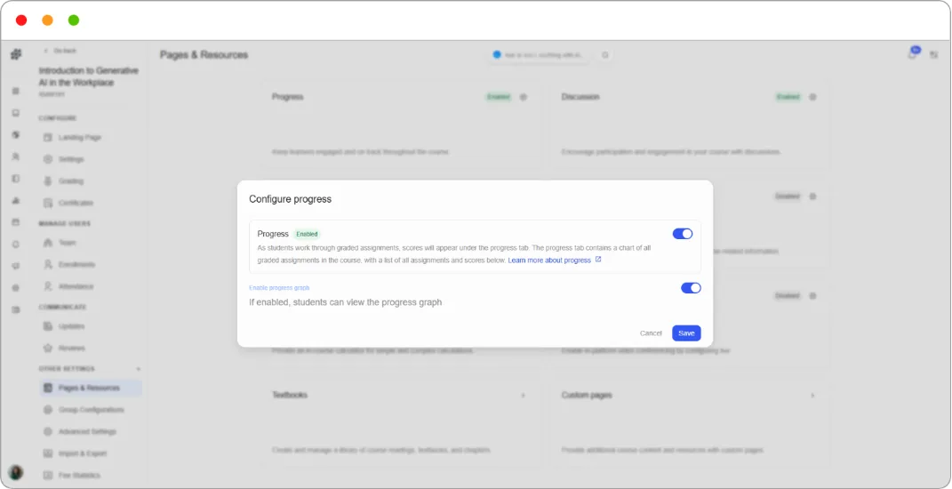Configure notes modal