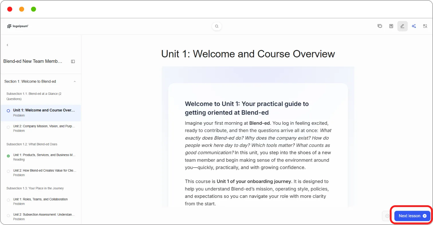 How to work through a lesson screenshot 11