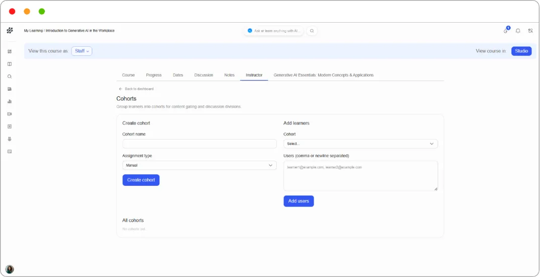 Cohorts page