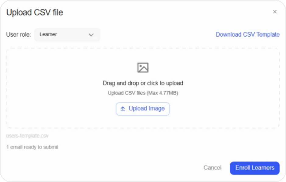 Upload CSV file dialog