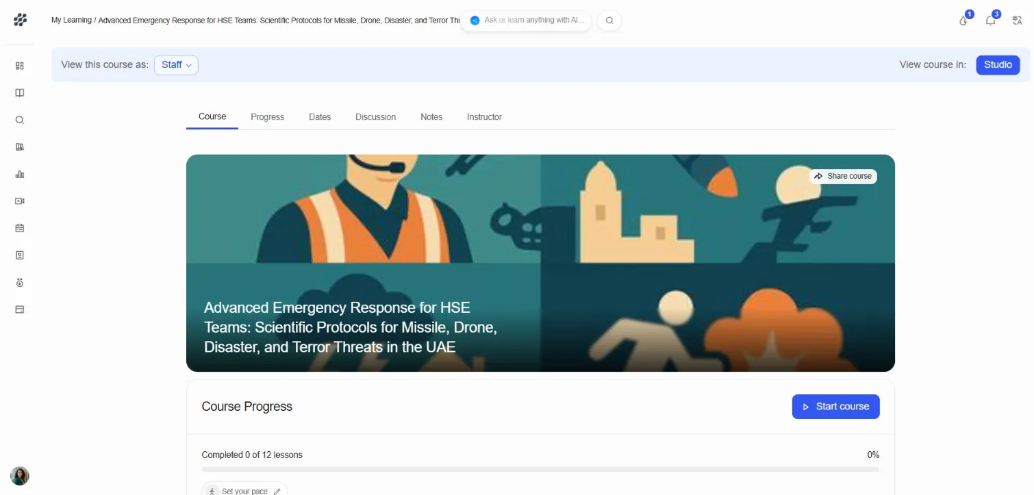 Learner's course page after enrolling