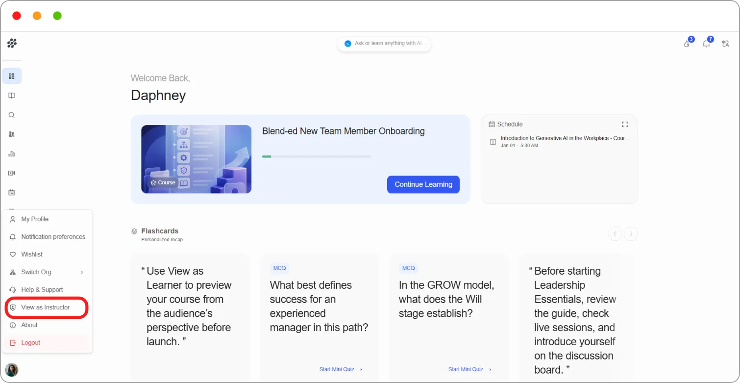 How to switch between admin and learner views screenshot 15